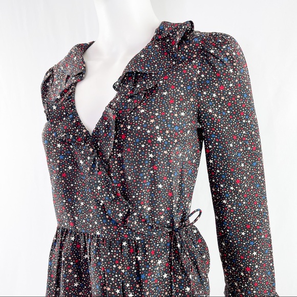 Madewell 100% Silk Ruffle Hem Wrap Top in Starry Night Blouse Size XS - Picture 4 of 9